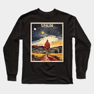 Camino de Santiago Spain Starry Night Travel Tourism Retro Vintage Art Long Sleeve T-Shirt
